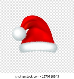 Santa Claus red hat isolated on transparent background. 3D Realistic vector illustration. 