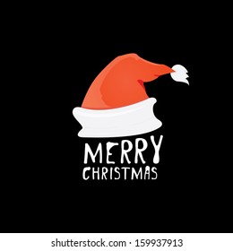 Santa Claus red hat isolated on black background. Vector illustration. merry christmas creative card