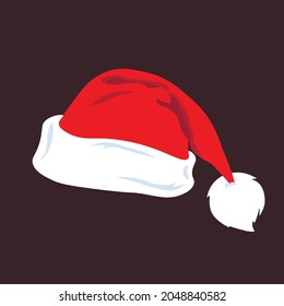 Santa Claus red hat isolated. Santa Christmas hat decoration. Vector illustration in flat style.