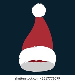Sombrero rojo de Santa Claus aislado en fondo azul oscuro. Navidades Elemento de Vector para el diseño en estilo plano