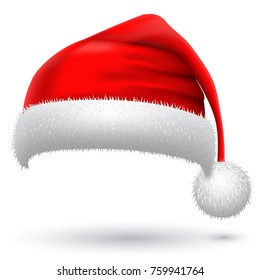 Sombrero rojo de Santa Claus aislado de fondo blanco. Símbolo de Navidad. Ilustración vectorial.