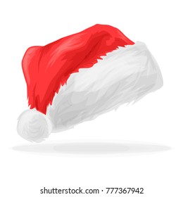 Santa Claus red hat isolated. Santa Christmas hat decoration. Vector illustration in cartoon style.