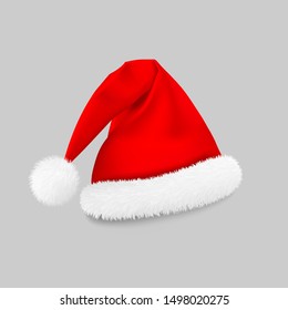 Santa Claus red hat, New Year's costume, Christmas hat on a gray background. Vector