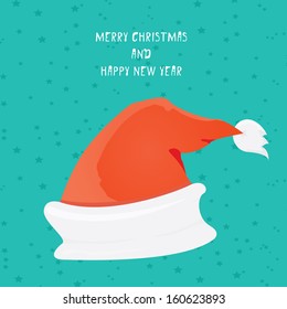 Santa Claus red hat on stars vintage background. Vector illustration. merry christmas creative card
