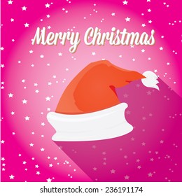 Santa Claus red hat on pink night sky with stars background. Vector illustration. merry Christmas creative card