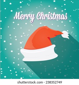 Santa Claus red hat on night sky with stars background. Vector illustration. merry Christmas creative card