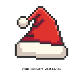 Santa Claus Red Hat in Pixel Style. Vector illustration