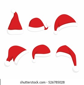 Santa Claus red hat set. Christmas clothes holiday elements on white background