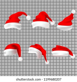 Santa Claus red hat silhouette. Santa red hat isolated on transparent background. Santa hat. Vector illustration.