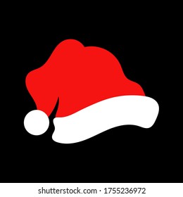 Santa Claus red hat silhouette in flat style. Merry Christmas clothes holiday vector illustration elements for design