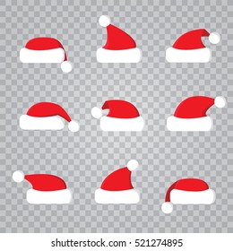 Santa Claus Red Hat Silhouette. Santa Red Hat Isolated On Transparent Background. Santa Hat. Vector Illustration.

