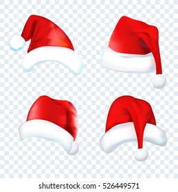 Santa Claus Red Hat Silhouette. Set Red Hat Isolated On Transparent Background. Vector