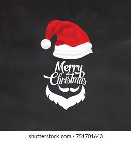 Santa Claus red hat silhouette vector illustration isolated on background. have Merry Christmas font.