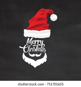 Santa Claus red hat silhouette vector illustration isolated on background. have Merry Christmas font.