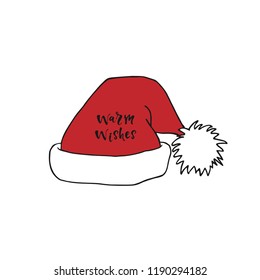 Santa Claus red hat with warm wishes lettering. Christmas decoration.