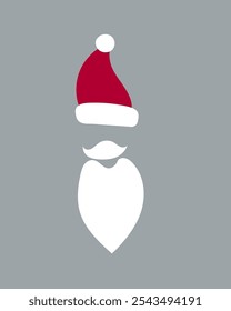 
Santa Claus red hats, mustache and beards. Christmas symbols in flat style. Vector illustration on a gray background.Christmas flat elements
