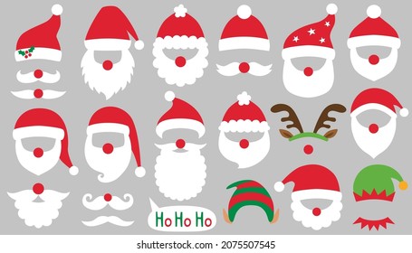  Santa Claus red hats, vector photo booth props