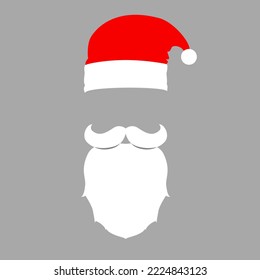 Santa Claus red hats, white moustache and beards. Christmas flat elements. Vector illustration