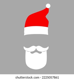 Santa Claus red hats, white moustache and beards. Christmas flat elements. Vector illustration