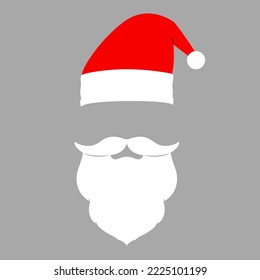 Santa Claus red hats, white moustache and beards. Christmas flat elements. Vector illustration