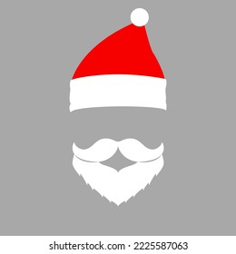 Santa Claus red hats, white moustache and beards. Christmas flat elements. Vector illustration