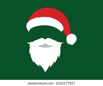 Santa Claus red hats, white moustache and beard. Santa Claus beard and hat in flat style. Christmas Santa Vector Icon. Santa Claus hat and beard.