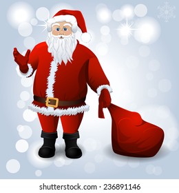 Santa Claus with red sack over white. Vector background
