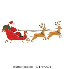 Weihnachtsmann auf rotem Schlitten von zwei Rentieren gezogen