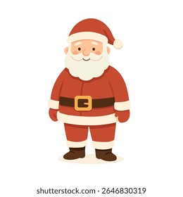 Santa Claus in a red suit with white trim, wearing a hat and black boots. This cheerful Santa Claus is ready to bring holiday joy.