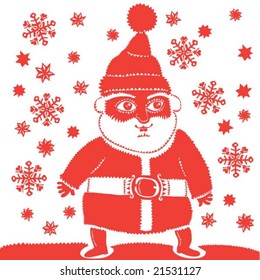 Santa Claus red and white with stars and snow flakes