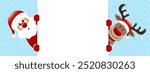 Santa Claus And Reindeer Banner Outside Snow Blue Dark Red