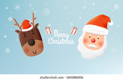 Santa claus and reindeer with beautiful background in paper art and pastel schenme
