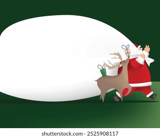 Santa Claus and reindeer with blank white banner. Vector illustration