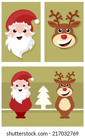 santa claus and reindeer cartoon characters
