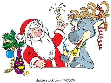 Santa Claus and Reindeer celebrating Christmas