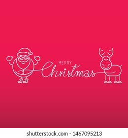 Santa Claus and reindeer. Christmas greeting card vector.