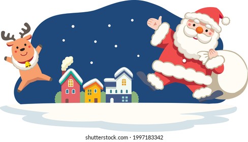 Santa Claus and reindeer Christmas illustration material