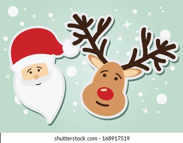 Santa Claus and reindeer, Christmas and New Year, vector illustration