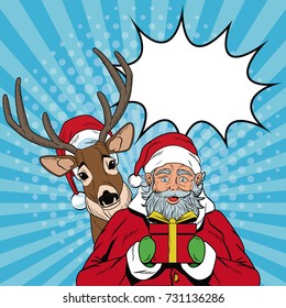 Santa claus with reindeer Christmas pop art