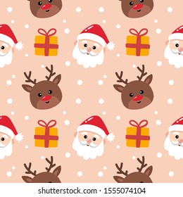 Santa Claus and reindeer christmas seamless pattern, Pattern for christmas, holiday, backgrounds, invitations, packaging design projects. Surface pattern design.