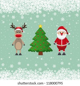 santa claus reindeer and christmas tree snowy