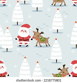 Santa Claus and Reindeer in Christmas Winter Seamless Pattern