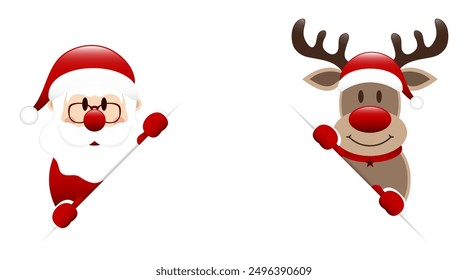 Santa Claus And Reindeer Corners Outside Dark Red