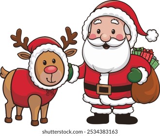 Santa claus and Reindeer cute