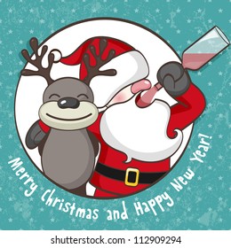 Santa Claus with reindeer. EPS 10 vector illustration for Christmas design.