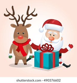 santa claus reindeer gift merry christmas isolated