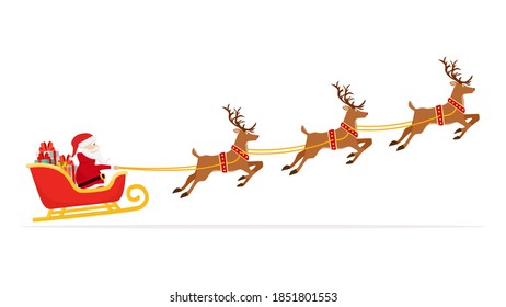 Santa claus with reindeer and gifts. Christmas season. Vector illustration