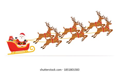 Santa claus with reindeer and gifts. Christmas season. Vector illustration