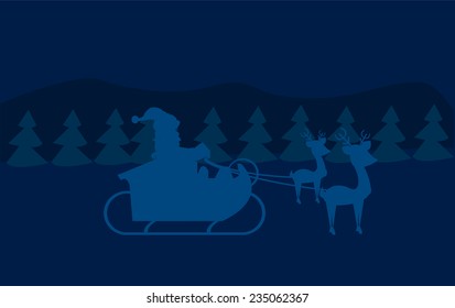 santa claus and reindeer illustration vector blue background