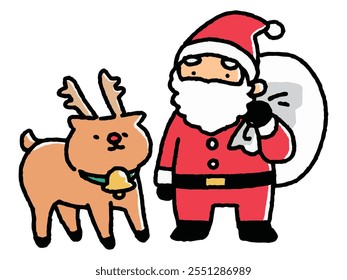 Santa Claus and reindeer - Loosely drawn illustration